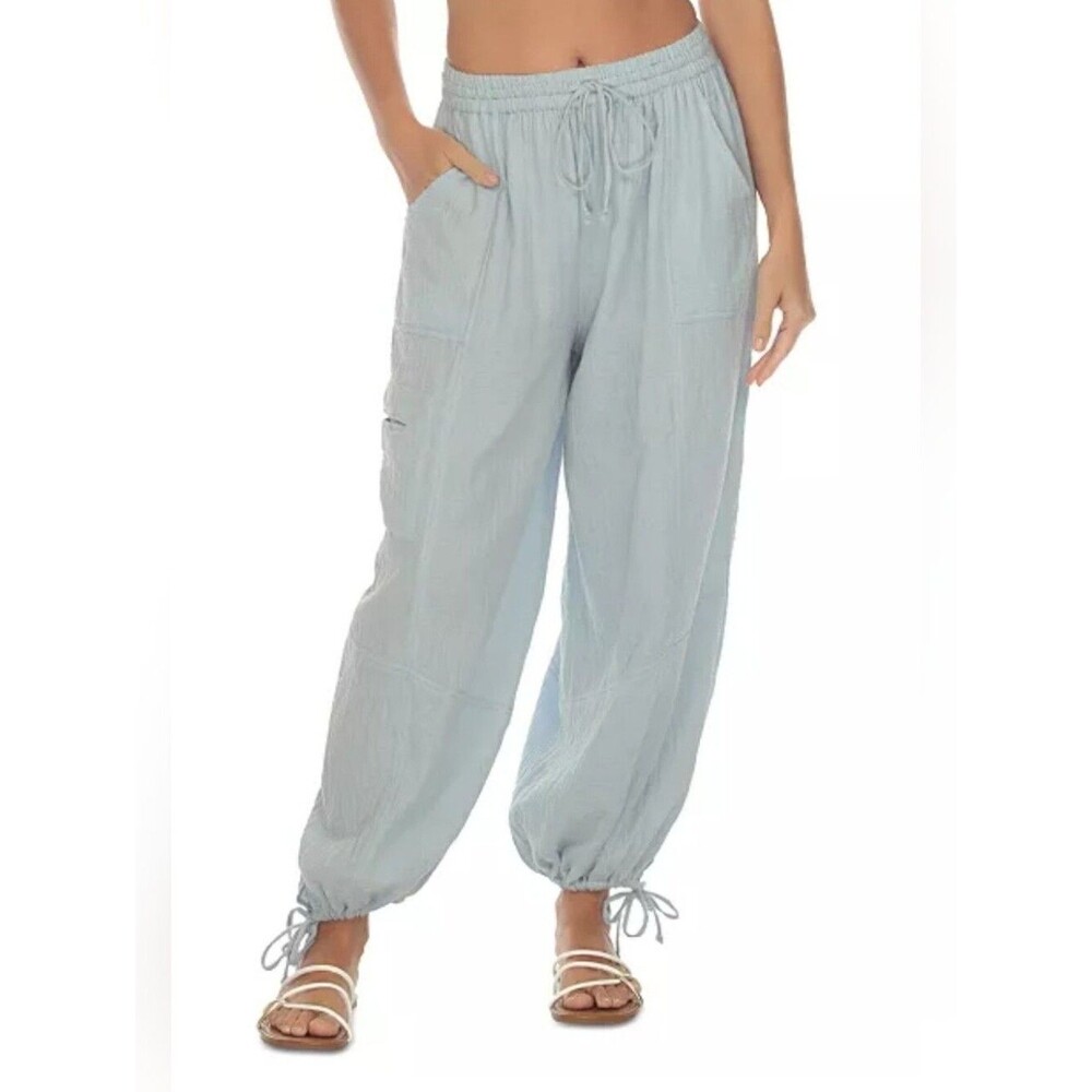 Raviya Light Blue Beach Drawstring S Cargo Coverup Pants 4017-